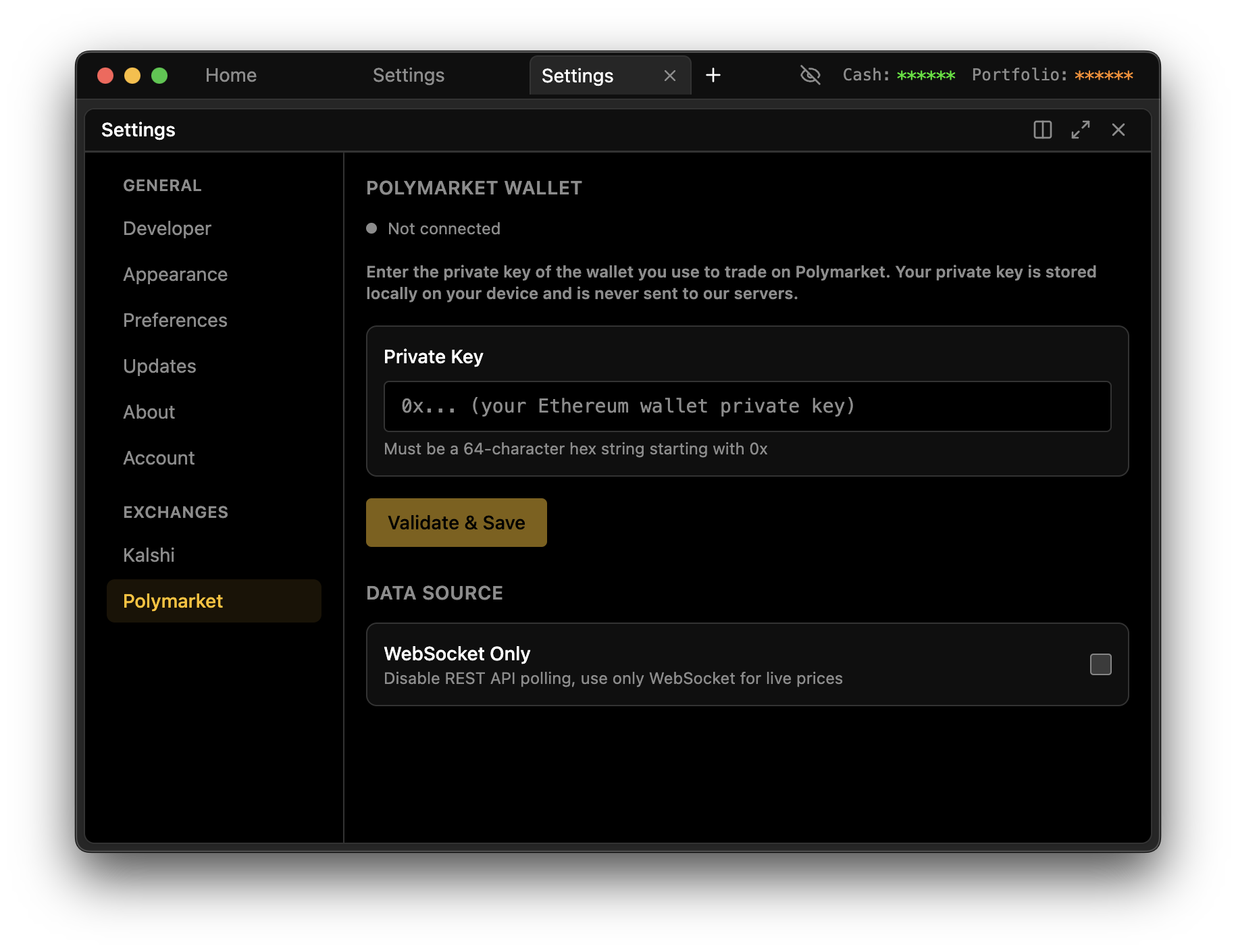 Polymarket Settings Panel